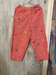 Red Gingham Embroidered Palazzo Pants