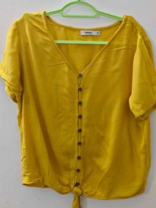 Yellow Button-Up Tie-Front Top