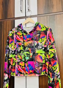 Vibrant Graphic Print Cropped Hoodie