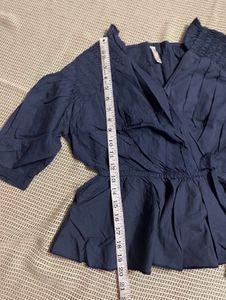 Chic Navy Blue Wrap Top