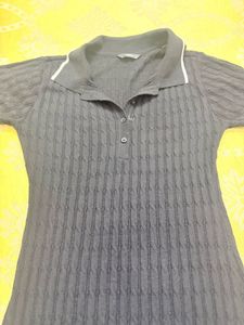 Black Ribbed Polo Neck Dress