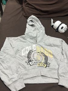 Grey Cropped Hoodie with Vintage Print