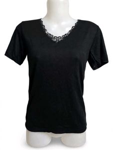 Classic Black Lace Trim V-Neck Tee