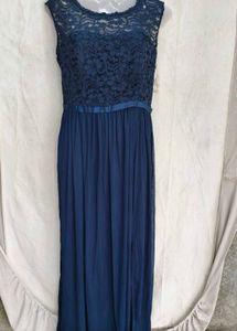 Elegant Navy Blue Lace Maxi Dress