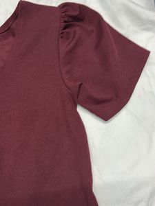 Maroon Puff Sleeve Tie-Back Top