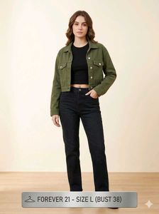 Women's Green Cropped Denim Jacket