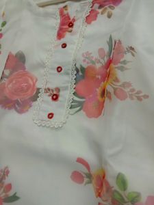 White &amp; red New  Style Single Kurti