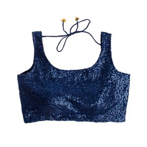 Sparkling Navy Blue Sequin Blouse