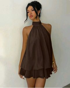 Littlebox brown chic halter neck tiered mini dress