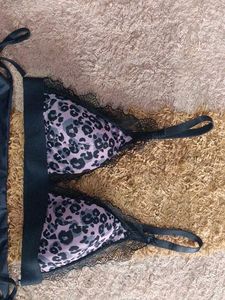 Leopard Print Lace Trim Bikini Set