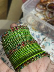 Vibrant Green Bangles with Embellishments