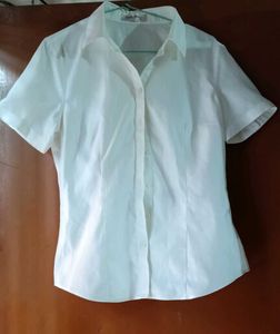 Classic White Short Sleeve Button-Up Top Shirt