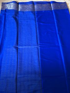royal blue with silver zari border mysore crepe il