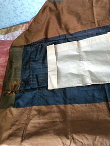 NewHandwoven SilkPlaidFabricSaree-Black&amp;Mustard-E