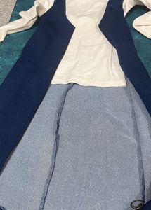 Denim Pinafore Dress with White Top