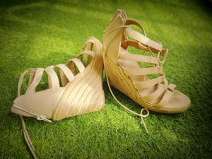 Beautiful Off White Gold Silver Gladiator Heels