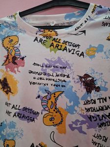 White Graphic T-Shirt with Dinosaur Print