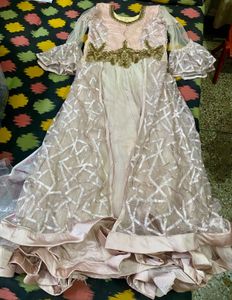 Elegant Embroidered Gown with balloon sleeves