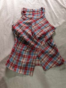 red and blue plaid halter top with asymmetrical