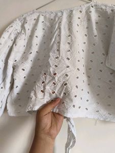 White Eyelet Crop Top with Tie