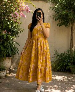 Boho Yellow Floral Maxi Dress-L