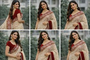 Elegant Beige & Maroon Saree unused and marriage