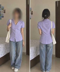 Chic Purple Striped Button-Up Top