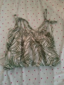 Leaf Print Tie Strap Top
