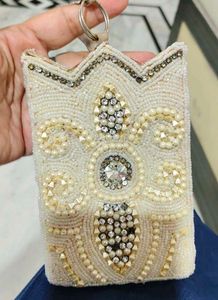 Vintage white pearl beaded crown &amp; beautiful clutc