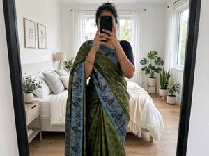 Elegant Green & Blue Paisley Saree