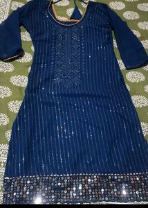 Navy Blue Kurta Set with net dupatta
