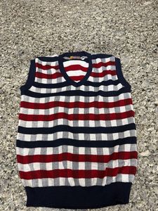 Men's Red & Blue Plaid V-Neck Sweater Vest