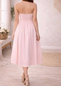 Elegant Pink Strapless Midi Dress