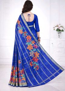 Elegant Blue Floral Print Saree