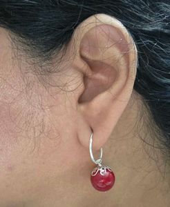 Burgundy Ball Hoop Earrings 925 silver