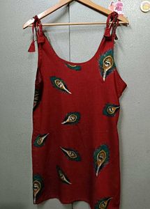 Boho Chic Peacock Feather Print Maroon Kurti