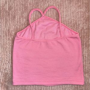 Pink Ribbed Halter Neck Crop Top