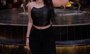 Black Faux Leather One-Shoulder Crop Top