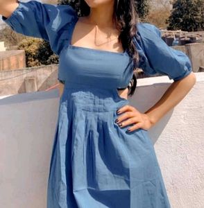 Blue Puff Sleeve Dress