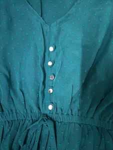 Chic Teal Textured Button-Up Dress