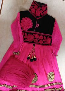 Green Embroidered Girls Anarkali Dress