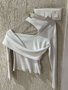 White Asymmetrical Long Sleeve Top