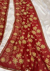 Embroidered Red saree with  Floral Work