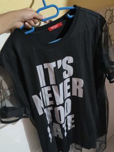 Stylish Black T-Shirt with Mesh Sleeves