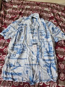 Men's White & Blue Printed Shirt