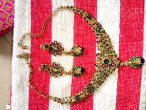 3 Elegant Gold Tone Jewel Necklace &amp; Earring Set