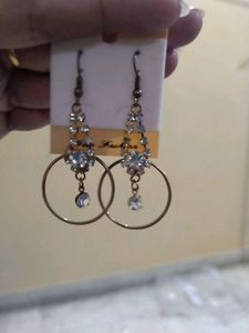 Beautiful Gold Plated Earrings With White Stone
