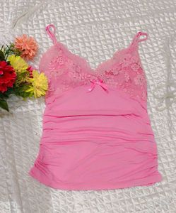 Pink Y2K Lace Trim Cami Top