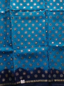 Firozi and Dark Blue khaddi Georgette Saree
