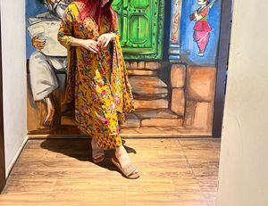 Vibrant Yellow Floral Print Kurta Set